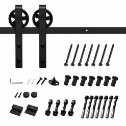 Budget 🔥 Boyel Living 12 ft./144 in. Black Sliding Barn Door Track and Hardware Kit with Bigwheel J Shape Hanger for Single Door 🛒