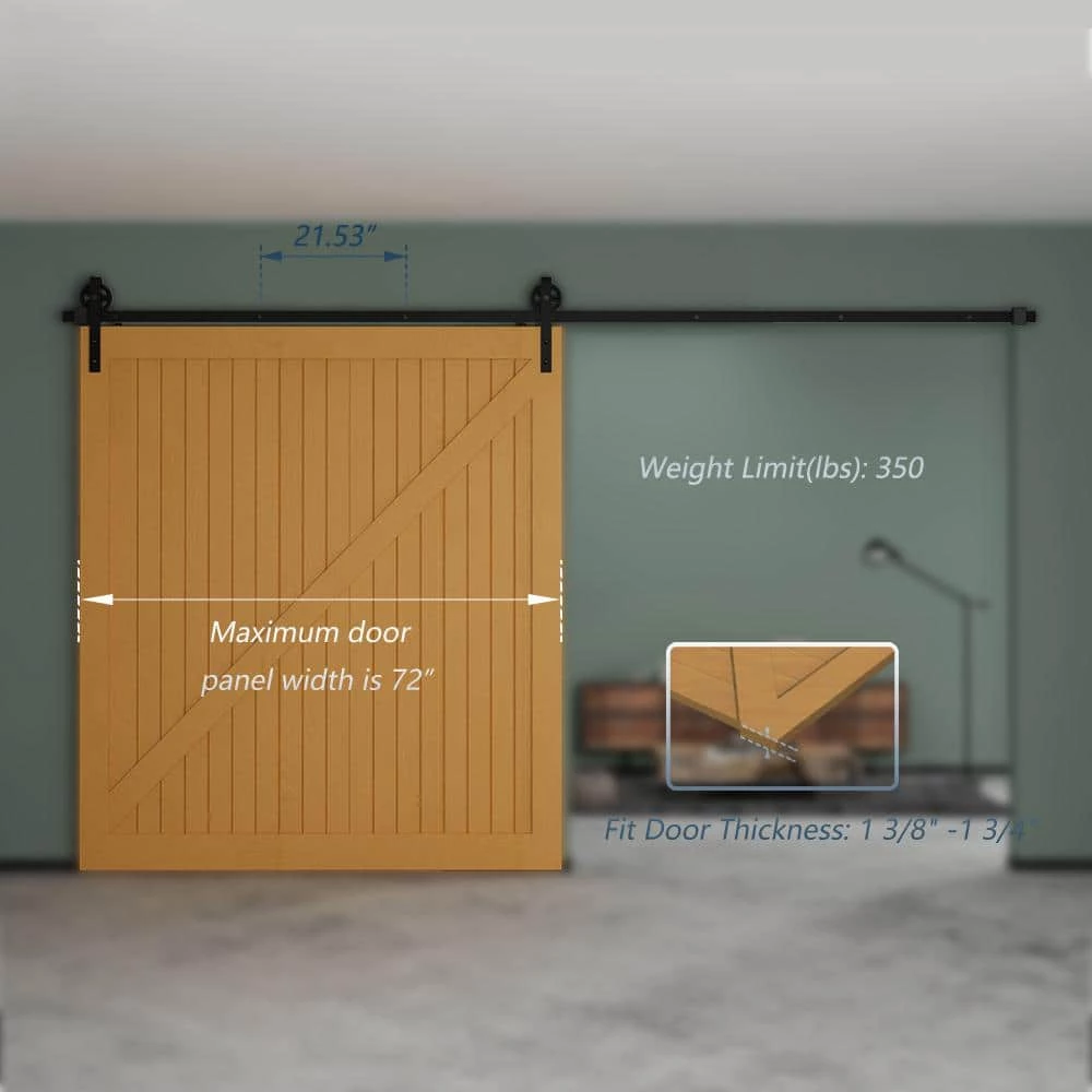 Budget ๐ฅ Boyel Living 12 ft./144 in. Black Sliding Barn Door Track and Hardware Kit with Bigwheel J Shape Hanger for Single Door ๐ - Image 6