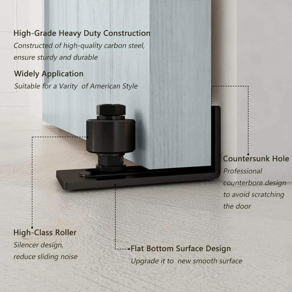 Best Pirce 😉 Boyel Living 6 ft./72 in. Black Steel Bent Strap Sliding Barn Door Track and Hardware Kit with 12 in. Square Handle and Floor Guide 😍 - Image 4