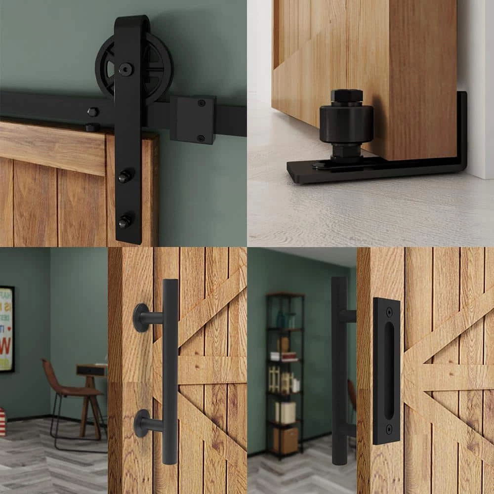 Best Pirce 😉 Boyel Living 6 ft./72 in. Black Steel Bent Strap Sliding Barn Door Track and Hardware Kit with 12 in. Square Handle and Floor Guide 😍 - Image 3