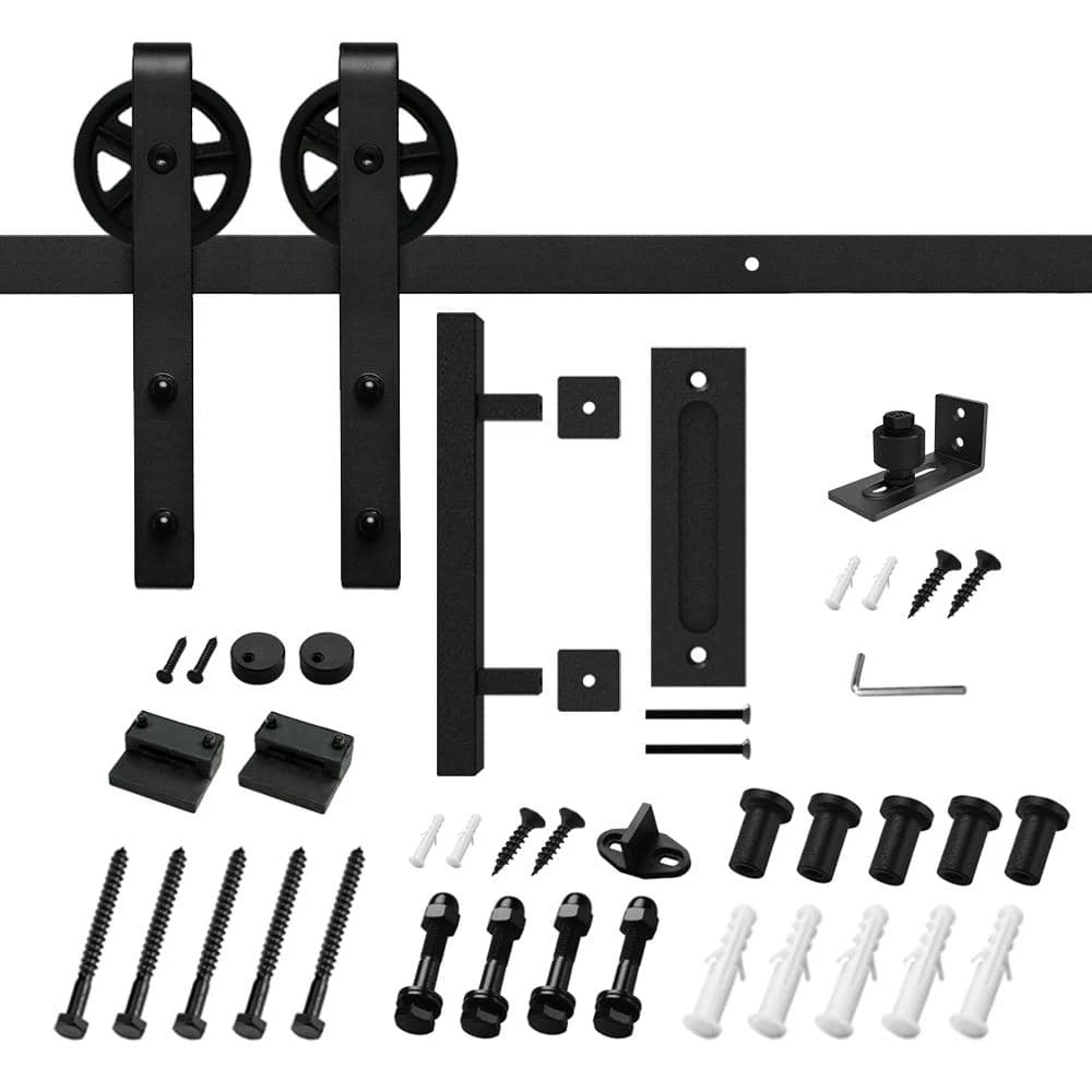 Best Pirce 😉 Boyel Living 6 ft./72 in. Black Steel Bent Strap Sliding Barn Door Track and Hardware Kit with 12 in. Square Handle and Floor Guide 😍