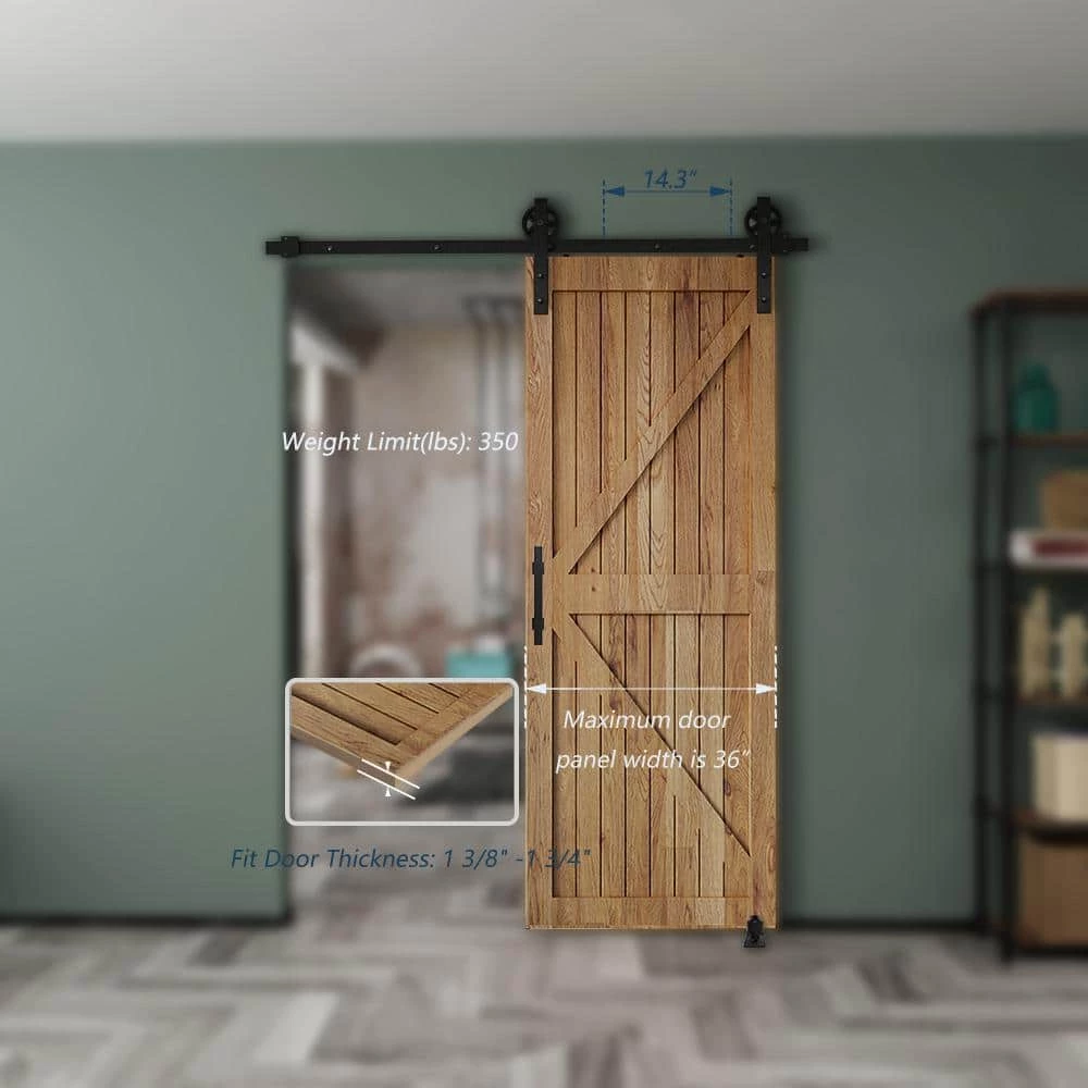 Best Pirce 😉 Boyel Living 6 ft./72 in. Black Steel Bent Strap Sliding Barn Door Track and Hardware Kit with 12 in. Square Handle and Floor Guide 😍 - Image 7