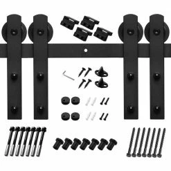 Best deal โ Boyel Living 13 ft./158 in. Black for Double Doors Steel Sliding Barn Door Track and Hardware Kit (I Shape 2-Pieces Track) โจ