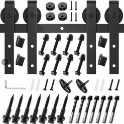 Flash Sale 🛒 Boyel Living 13 ft./158 in. Black for Double Doors Steel Sliding Barn Door Track and Hardware Kit (J Shape 2-Pieces Track) ⌛