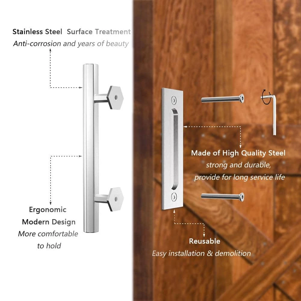 Coupon โ๏ธ Boyel Living 10 in. Stainless Steel Hexagon Pull and Flush Sliding Barn Door Handle Set โค๏ธ - Image 7