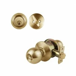 Best Pirce 👍 Taco ECB Series Brushed Brass Cylindrical Entry Door Knob 2-3/8 in. Backset Lockset & Single Cylinder Deadbolt Combo Pack 👍